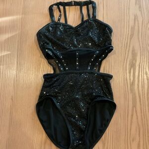 balera Black Sequin Strappy Dance Leotard